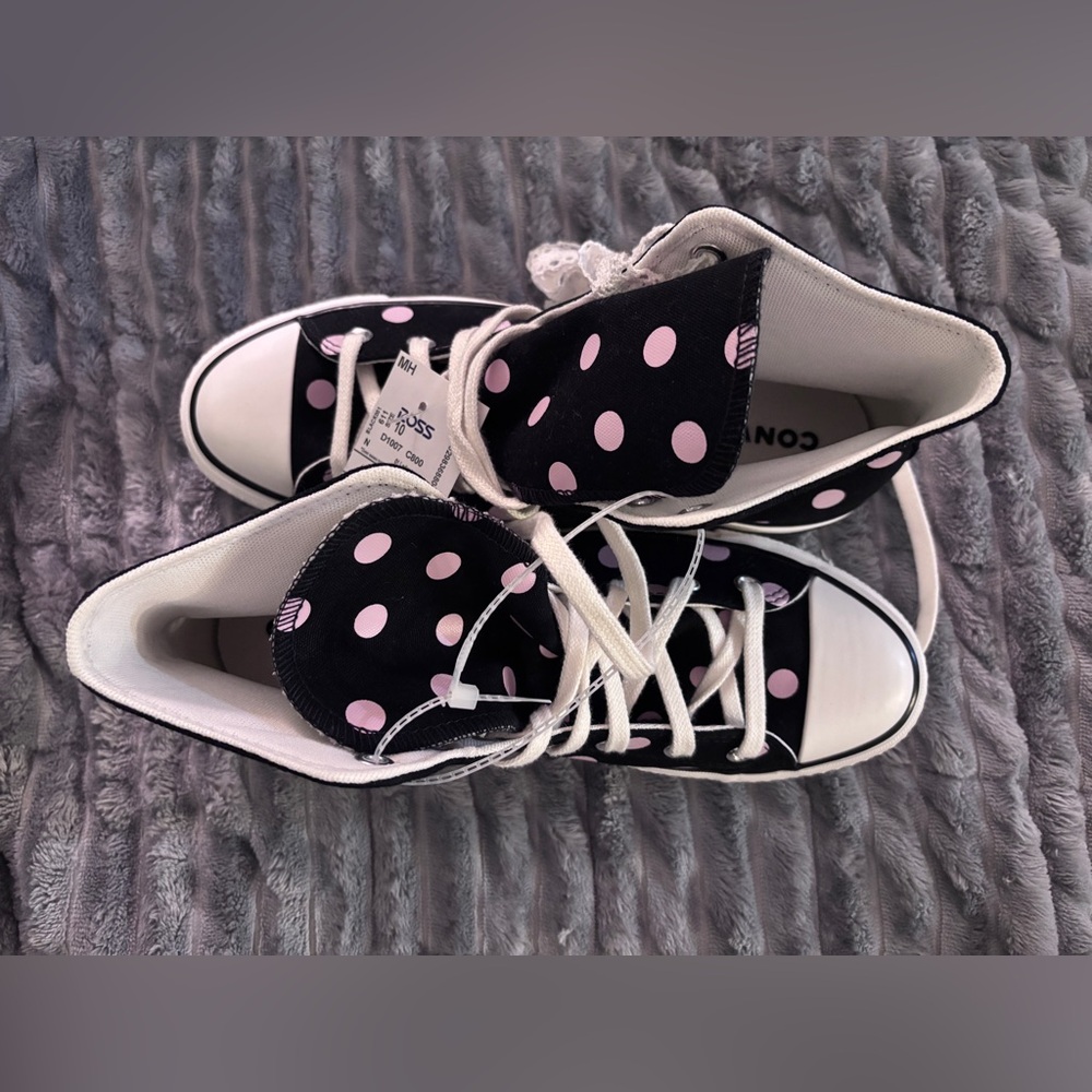 Black & Pink Polka Dot Lift Converse All-Star High Top Sneakers A10688C - Picture 10 of 13